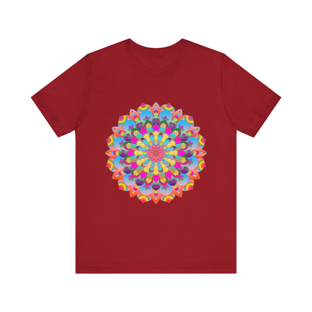 Vibrant and intricate colorful mandala flower design t-shirt - perfect for psychedelic art lovers and festival fashion enthusiasts