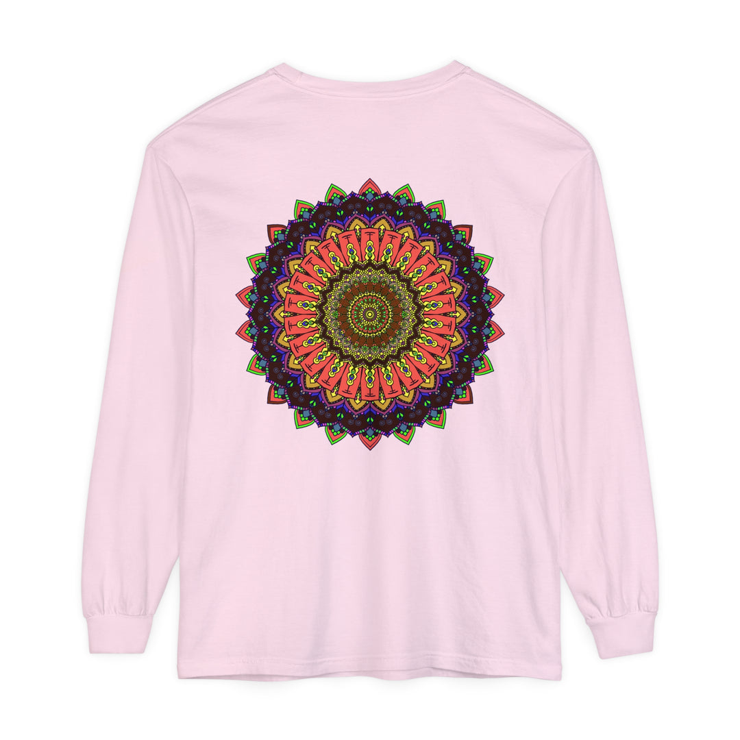 Vibrant and detailed mandala design long sleeve t-shirt in a variety of bright colors