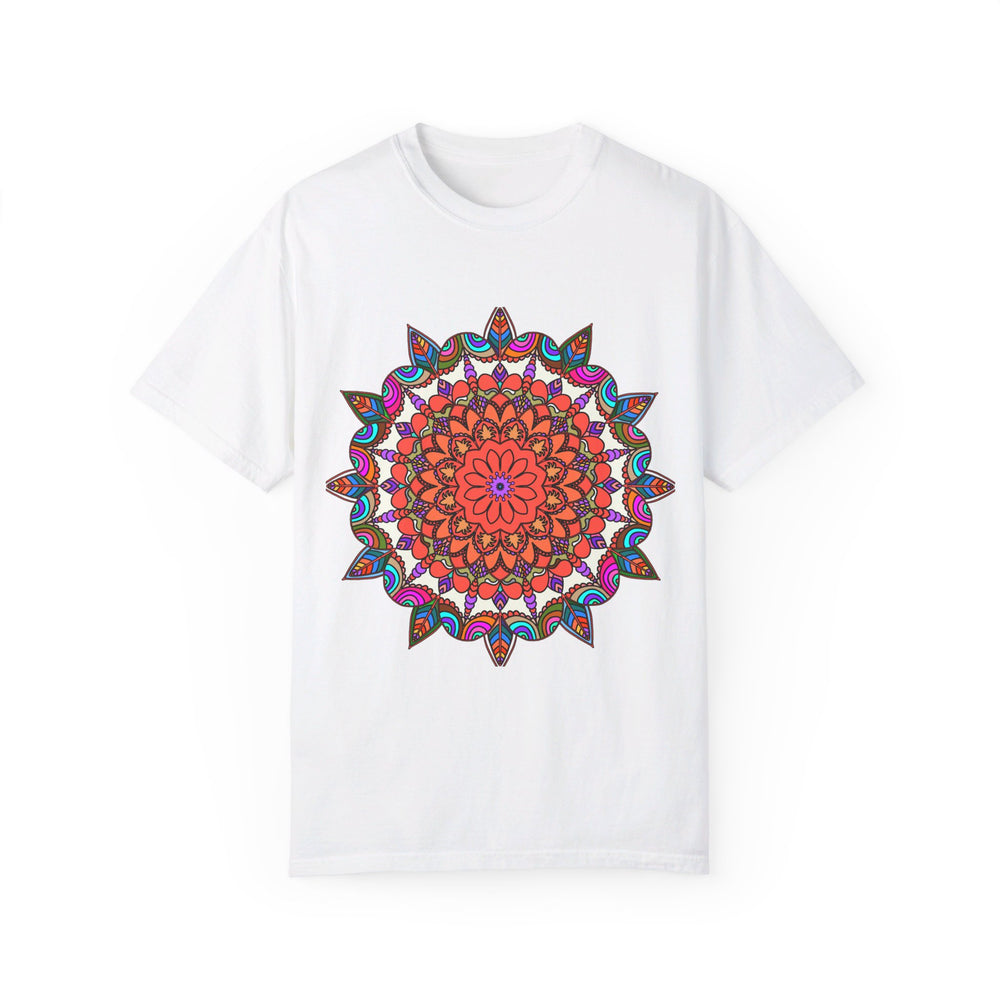 Unisex Mandala T-Shirt made from 100% Ring-Spun Cotton with Hand-Drawn Mandala Art, Garment-Dyed for Extra Comfort