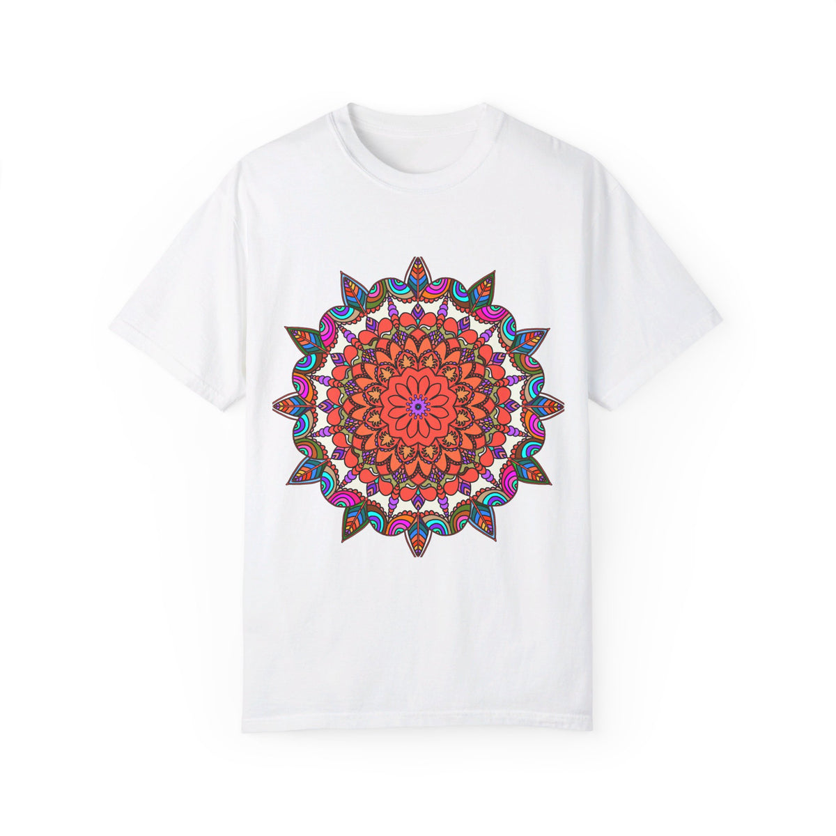Unisex Mandala T-Shirt made from 100% Ring-Spun Cotton with Hand-Drawn Mandala Art, Garment-Dyed for Extra Comfort