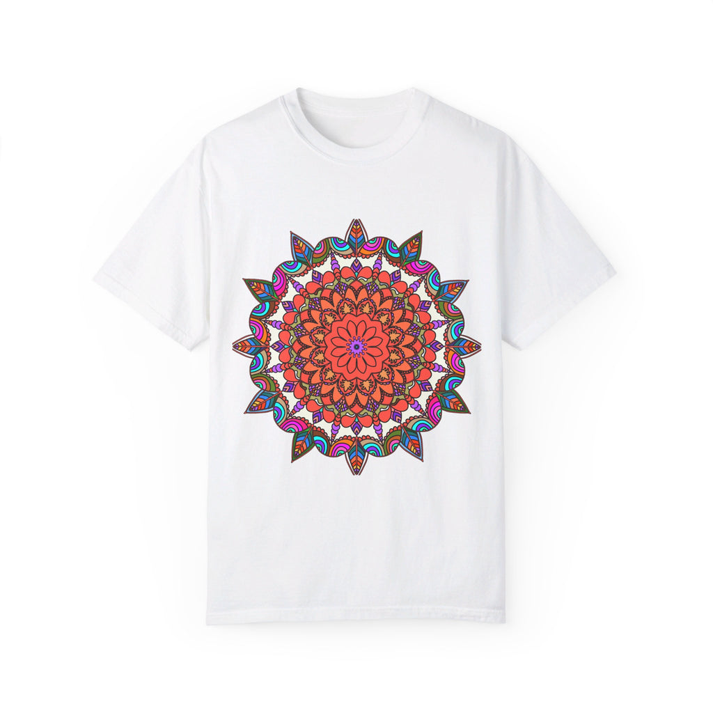 Unisex Mandala T-Shirt made from 100% Ring-Spun Cotton with Hand-Drawn Mandala Art, Garment-Dyed for Extra Comfort