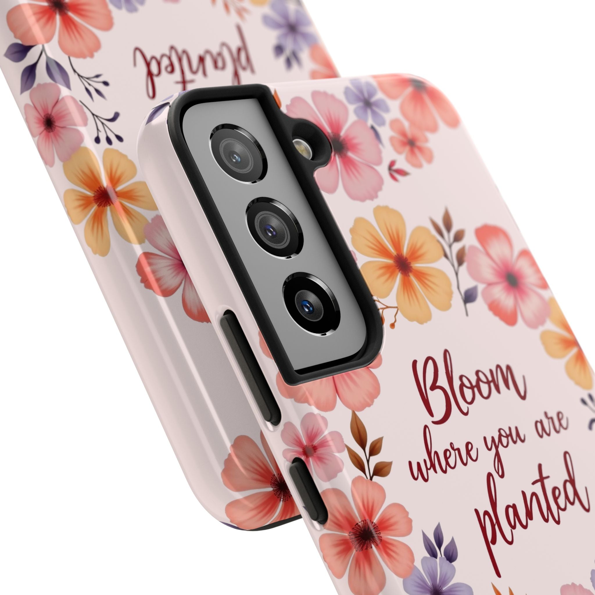 A light pink phone case with a beautiful flower garland bloom design