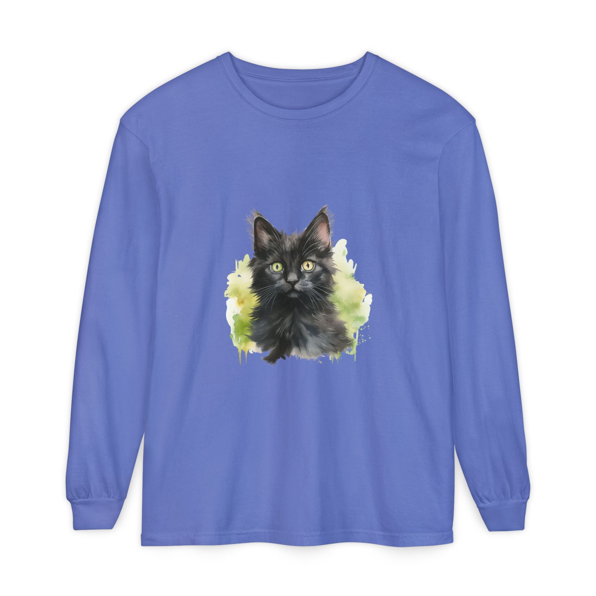 Black Kitten Watercolor Long Sleeve Tee