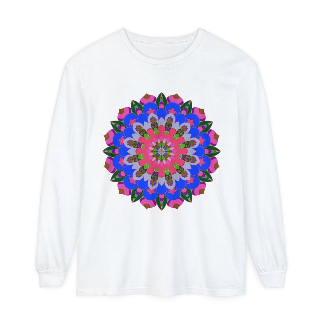 Colorful Mandala Long Sleeve T-Shirt in Blue and Pink