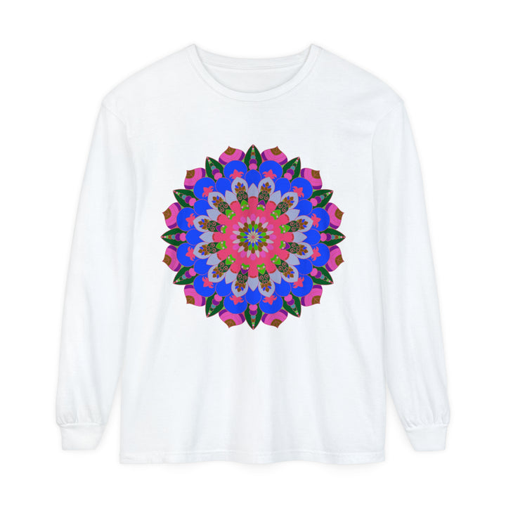 Colorful Mandala Long Sleeve T-Shirt in Blue and Pink