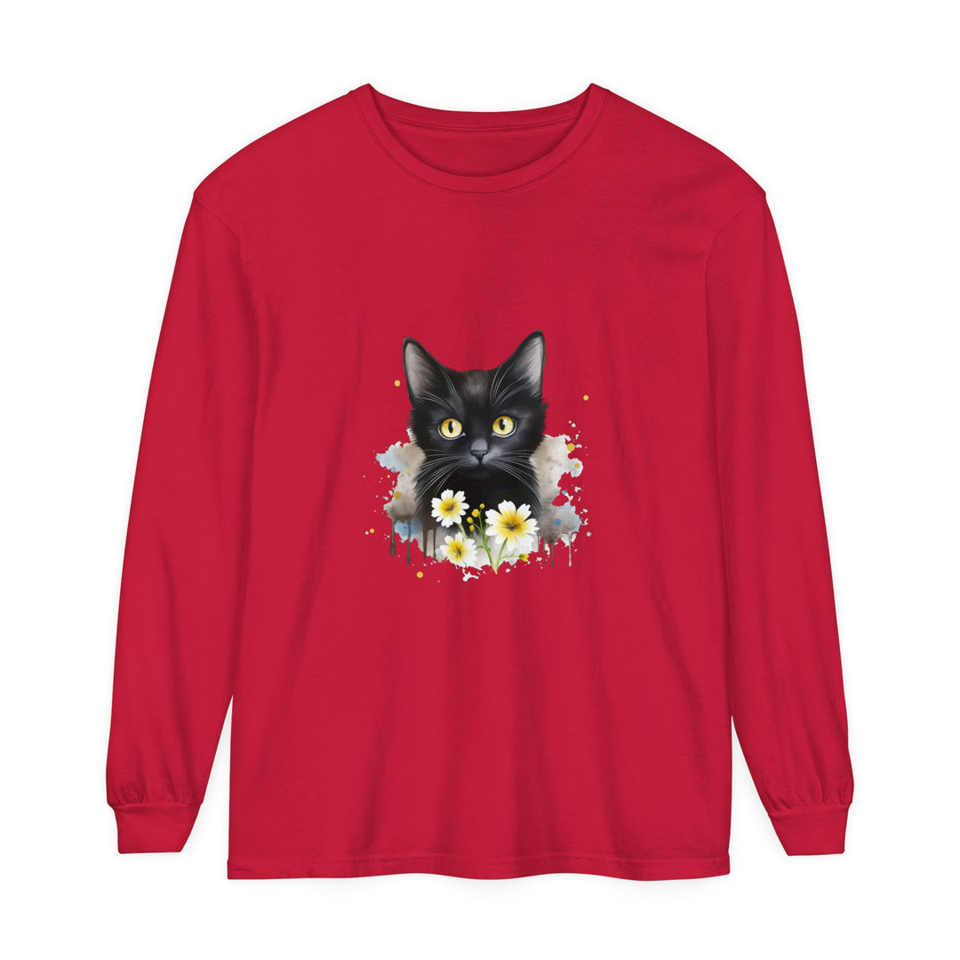 Black Cat Watercolor Floral Unisex T-Shirt with vibrant, hand-painted design