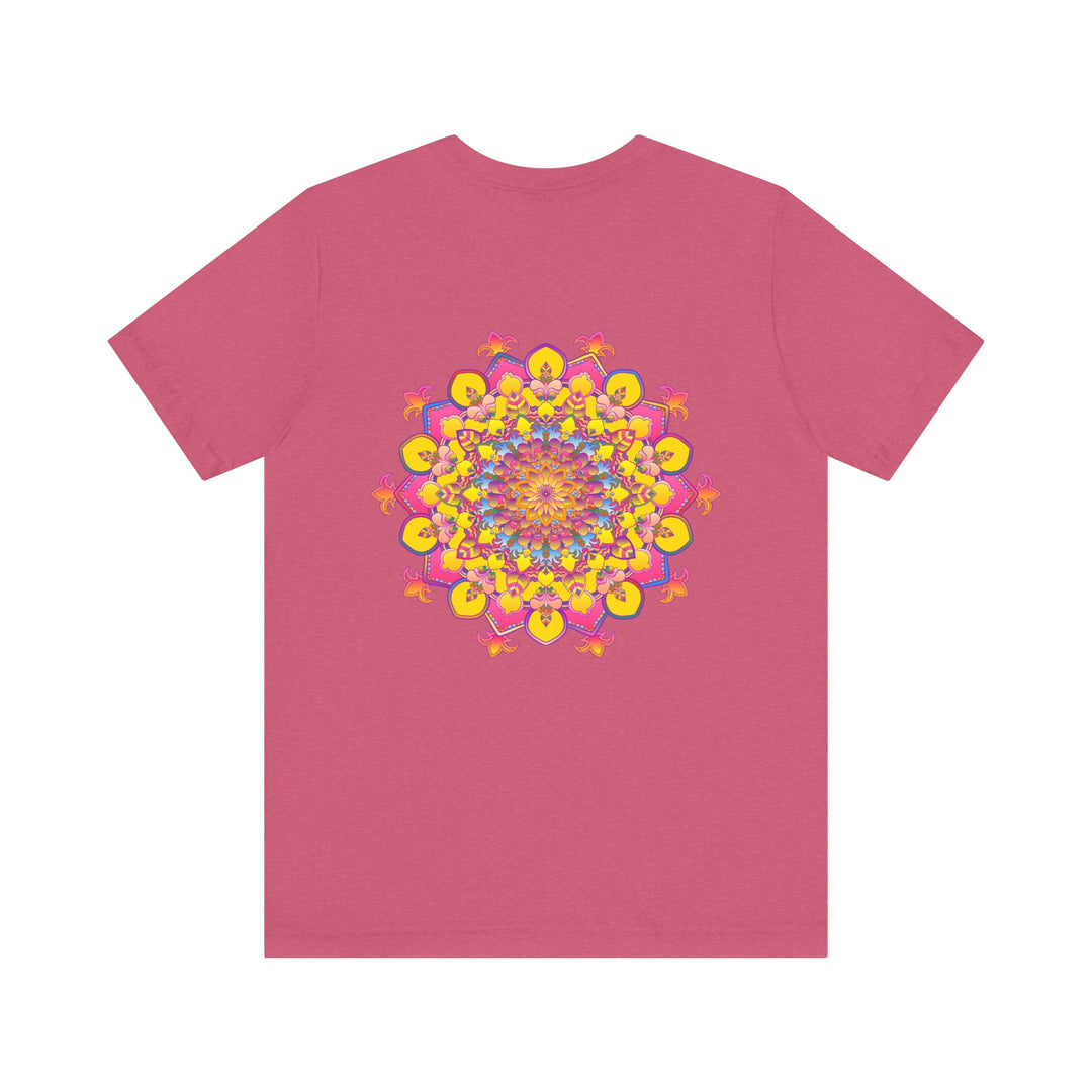 A vibrant and colorful Mandala Tee, featuring intricate patterns symbolizing spiritual peace and harmony in a stylish and comfortable t-shirt design for men and women