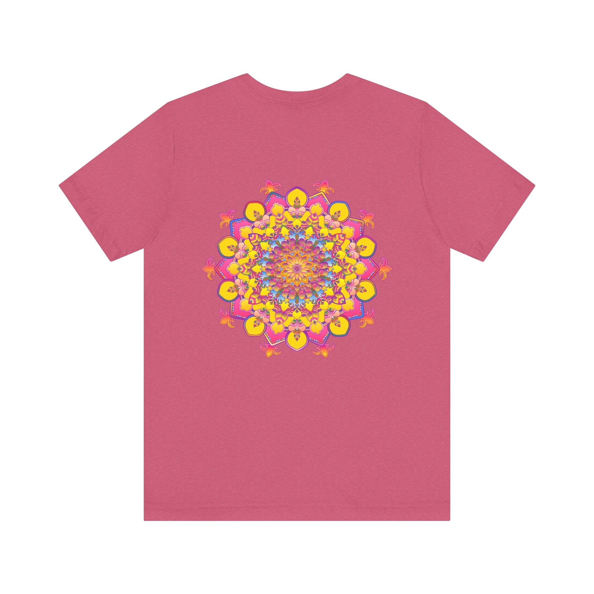 A vibrant and colorful Mandala Tee, featuring intricate patterns symbolizing spiritual peace and harmony in a stylish and comfortable t-shirt design for men and women
