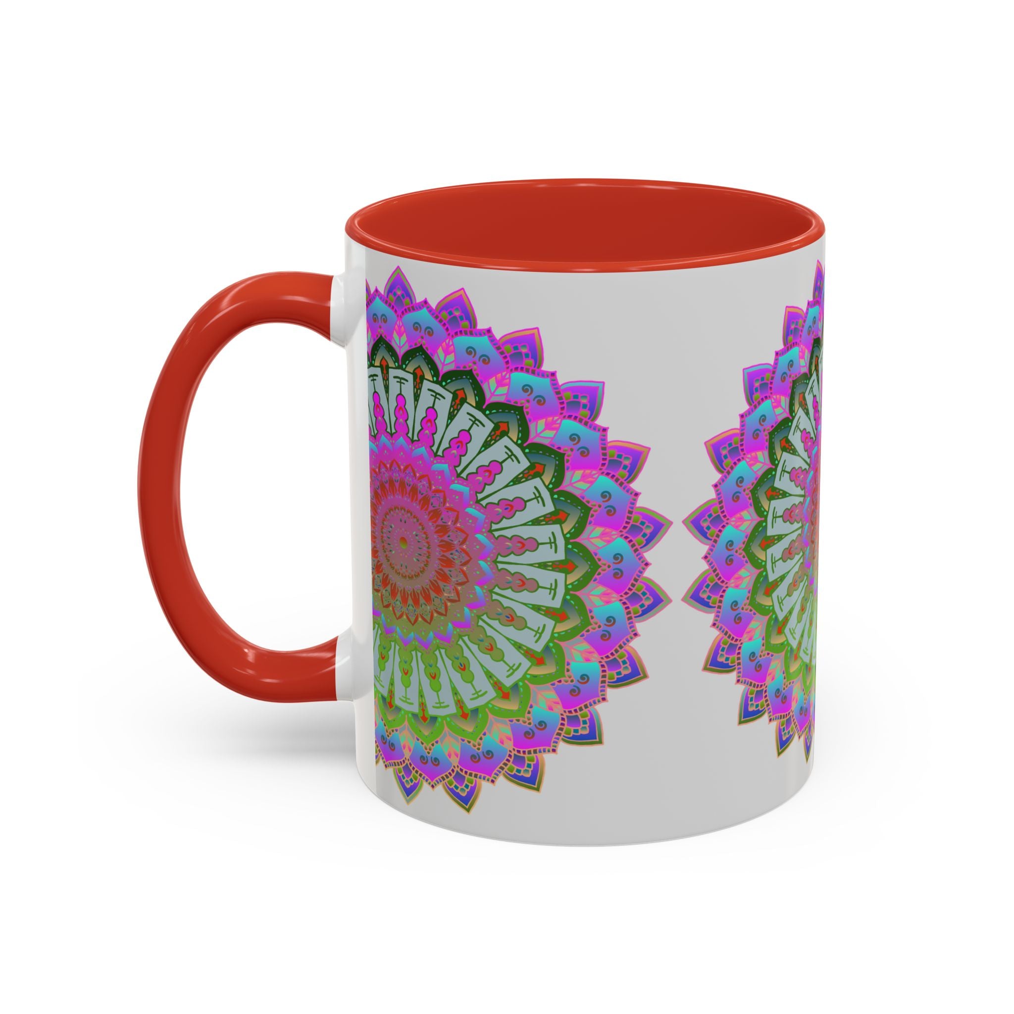 Vibrant and colorful mandala art mug with intricate design