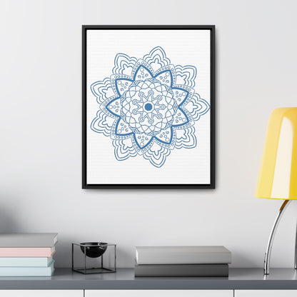 Handcrafted steel blue Mandala Design Wall Art on gallery canvas wraps, vertical frame