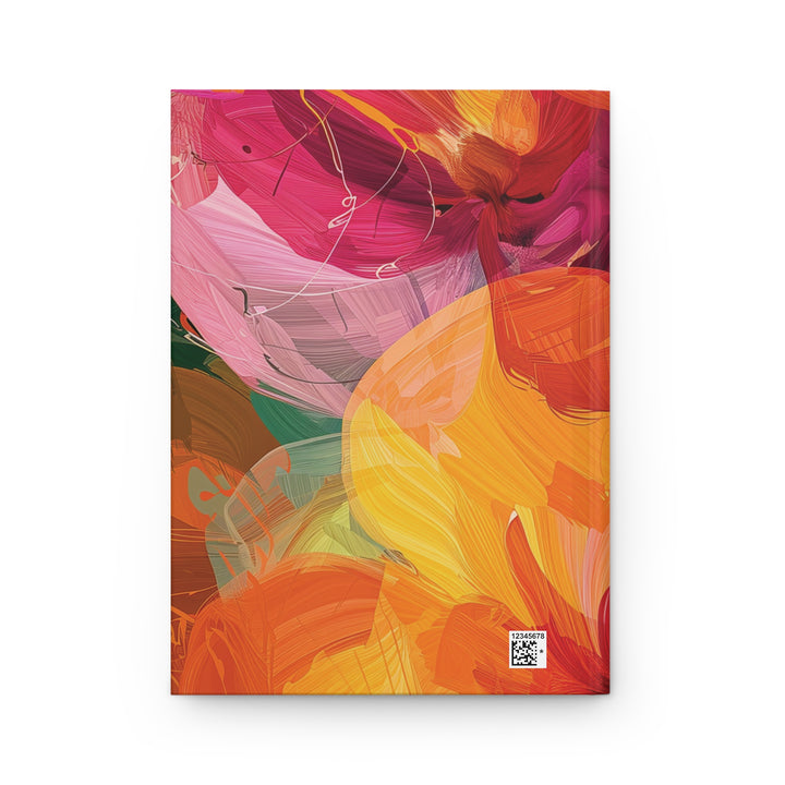 Abstract Fluid Brushstroke Hardcover Journal — Vibrant Flower, Orange, Pink & Green Art