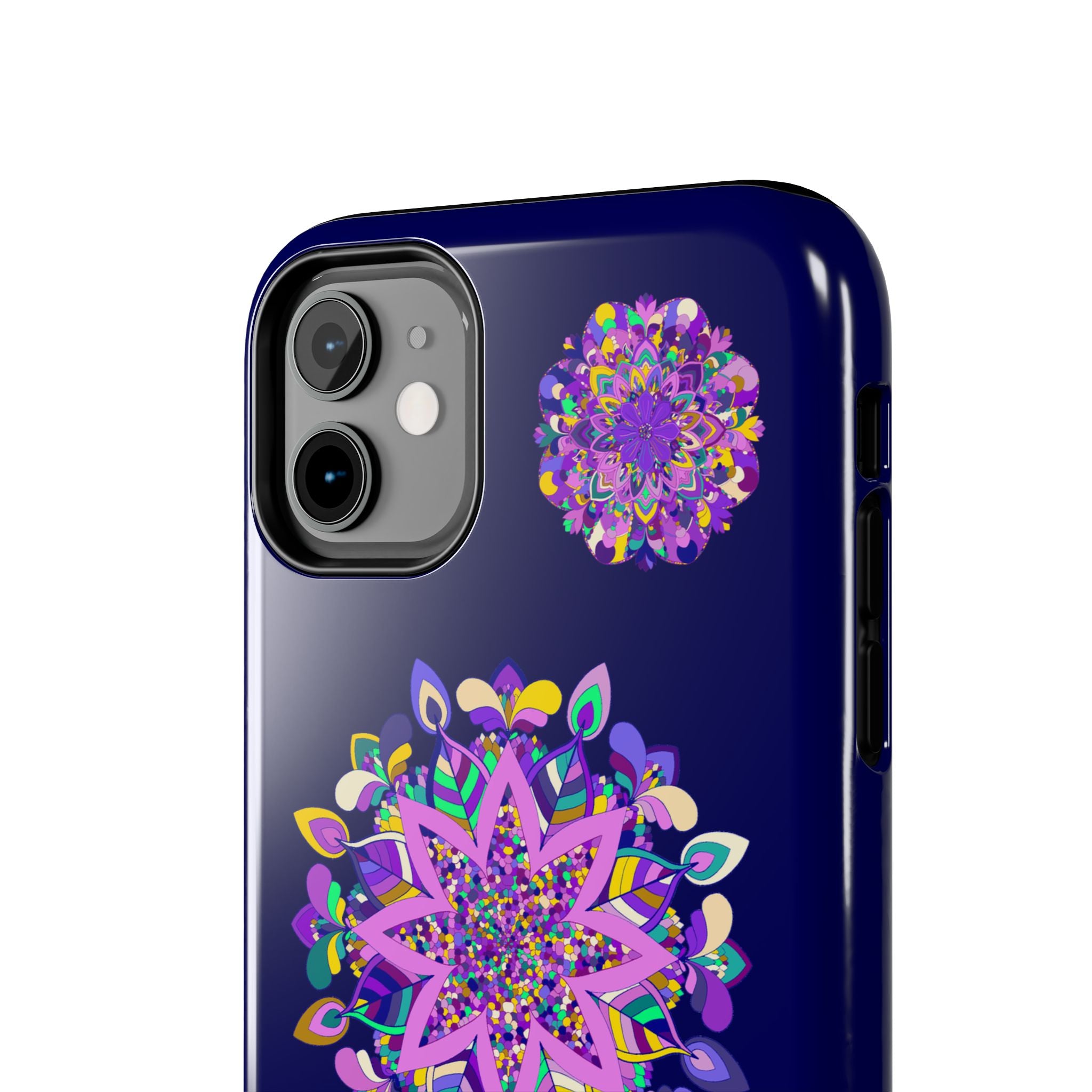 Hand drawn purple mandala art phone case, durable and shock absorbent