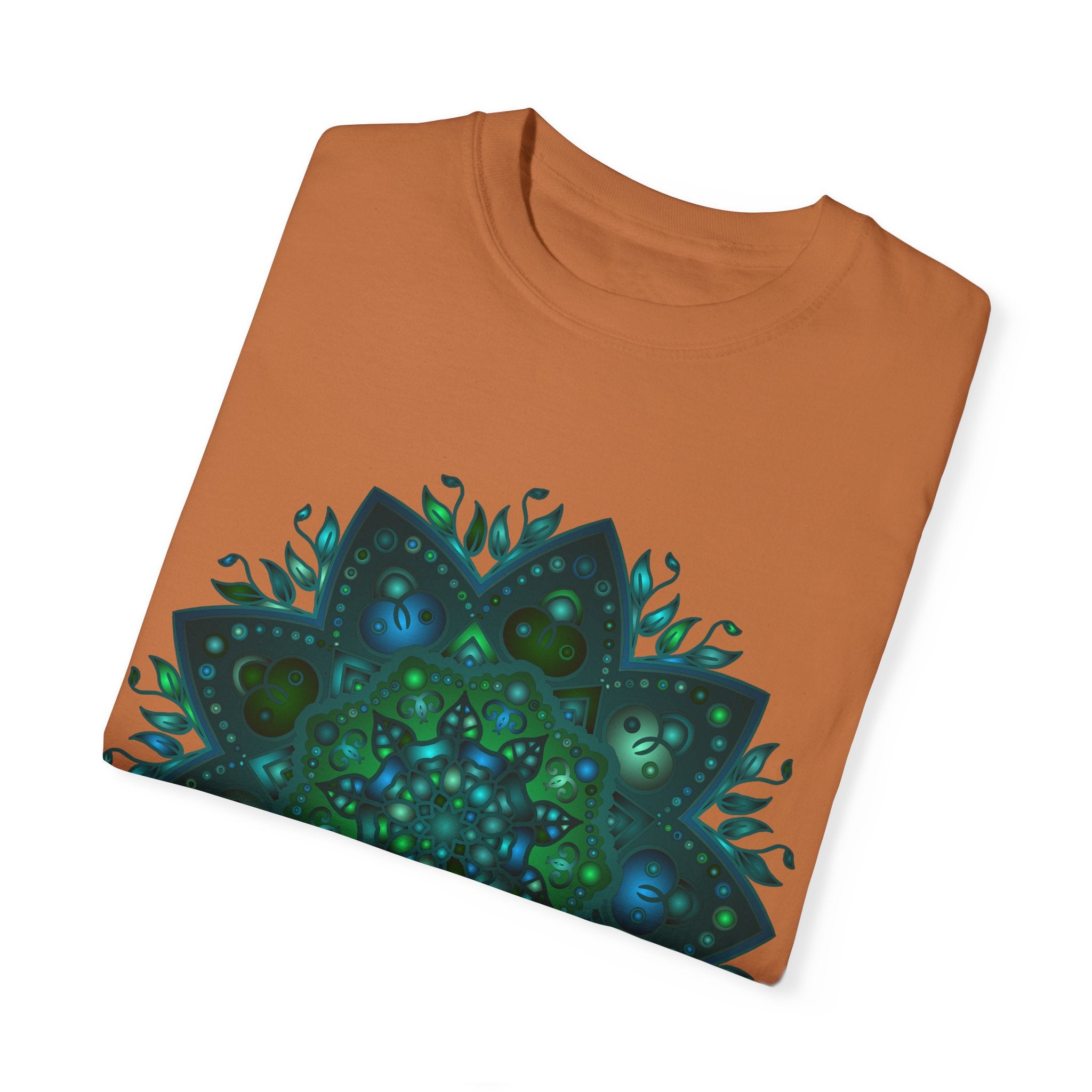 Intricate mandala design featuring intricate hand-drawn details on a unisex t-shirt