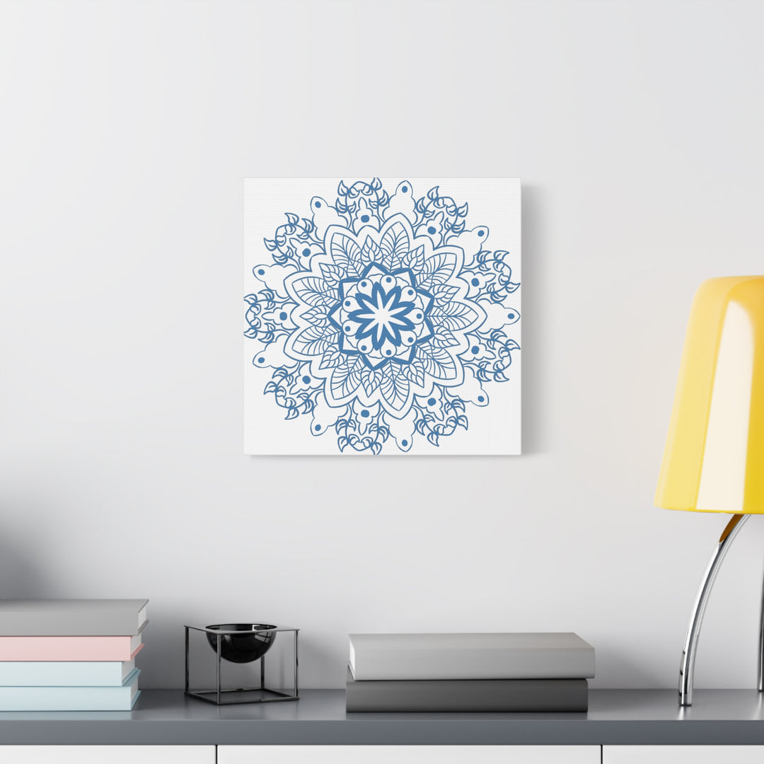 Handmade Mandala Art in Steel Blue on Matte Canvas Stretched 125