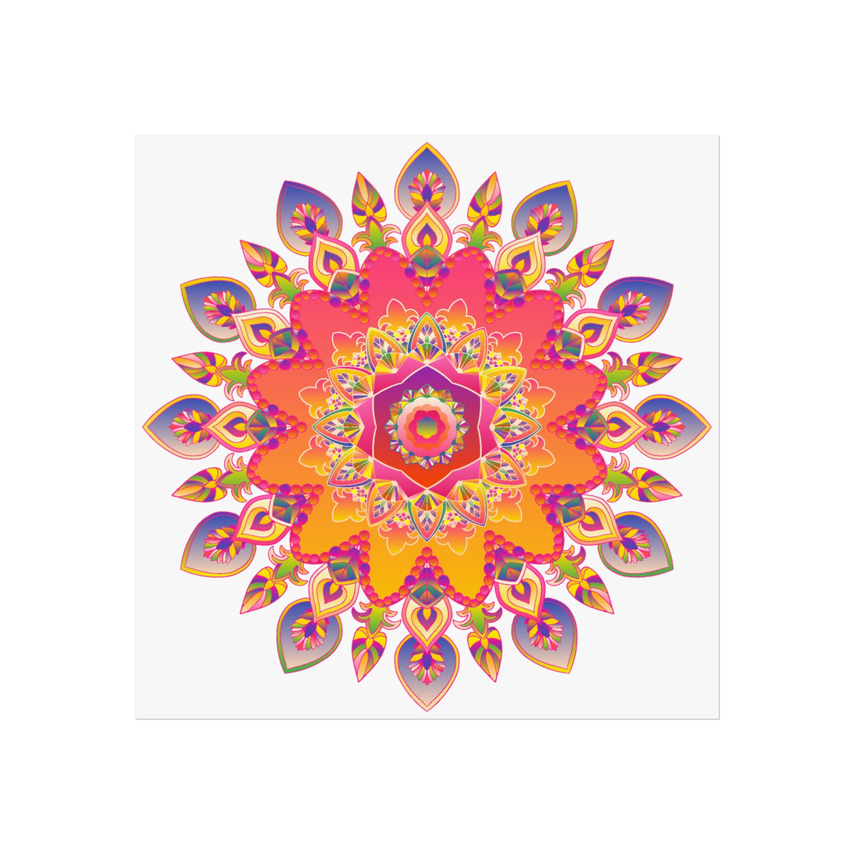 Vibrant Floral Mandala Fine Art Poster — Boho Wall Decor for Living Room & Meditation
