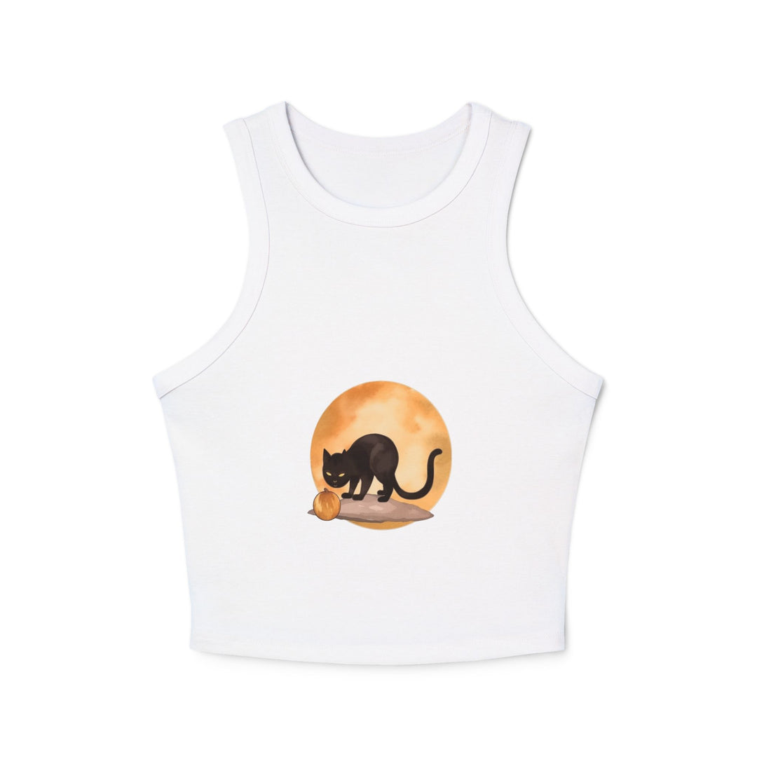 Back view of Black Cat Moonlit Pumpkin Racerback Tank Top with racerback design