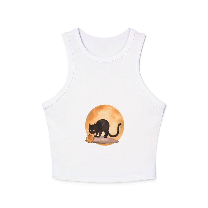 Back view of Black Cat Moonlit Pumpkin Racerback Tank Top with racerback design