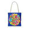 Stunning dark blue tote with a colorful and detailed mandala pattern