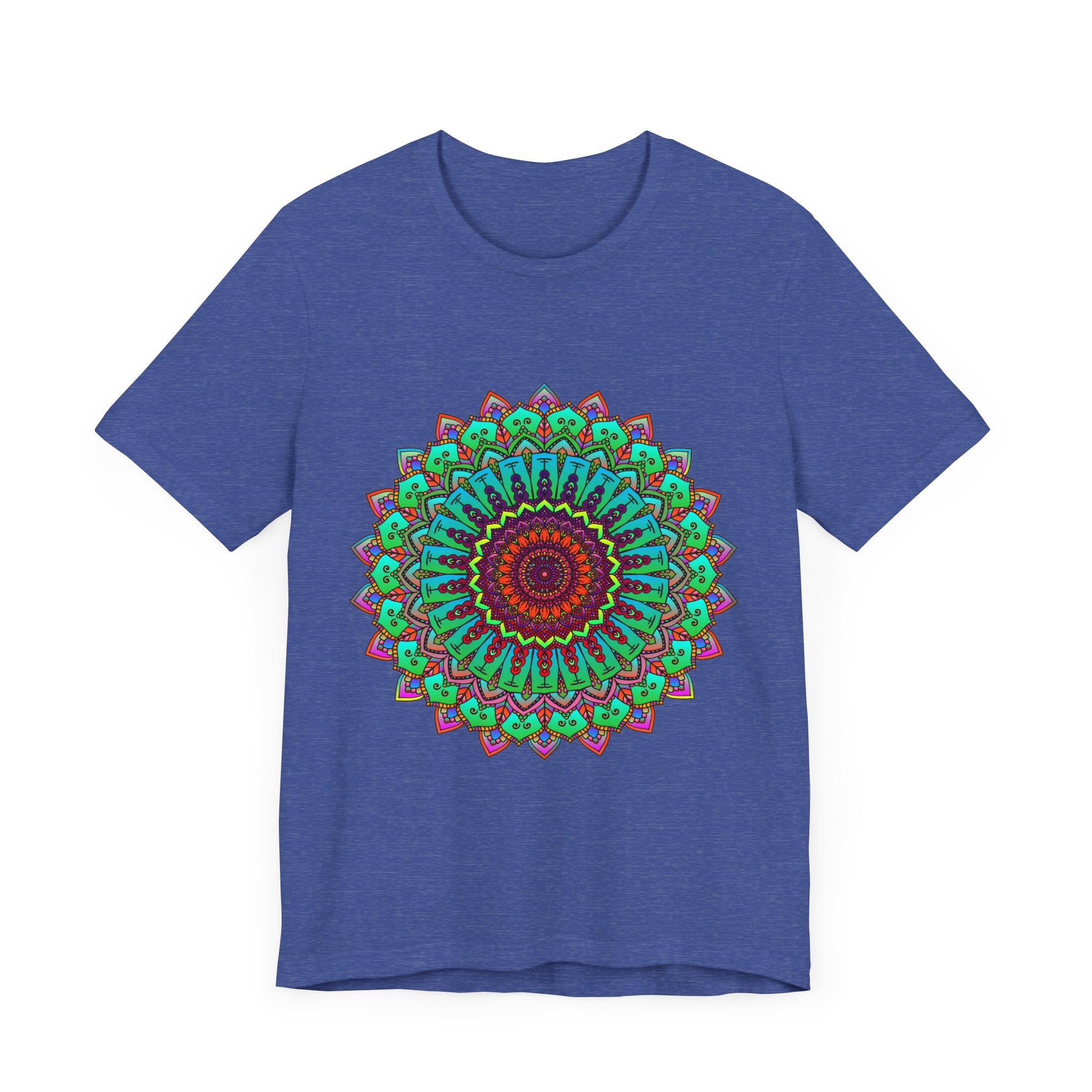 A vibrant mandala t-shirt with colorful spiritual art design