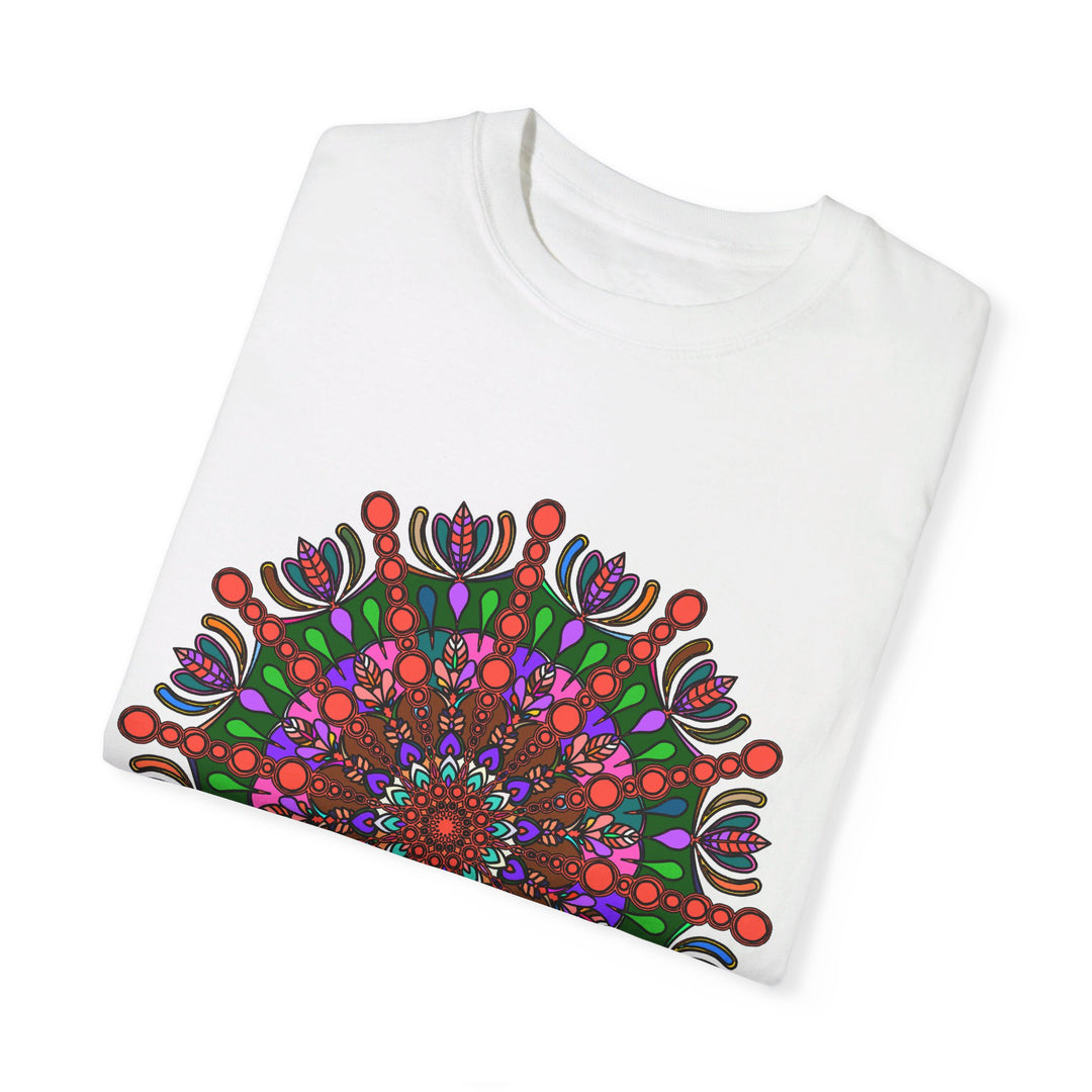 Unisex mandala t-shirt made from 100% ring-spun cotton, hand-drawn mandala art, garment-dyed for extra comfort