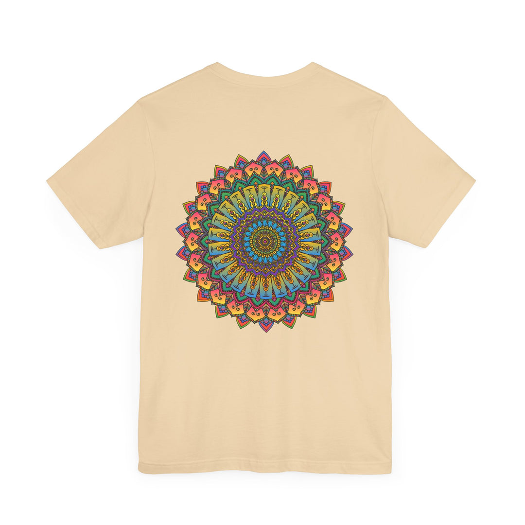 Person doing yoga in Vibrant Mandala Tee - Spiritual Peace & Harmony shirt for inner peace