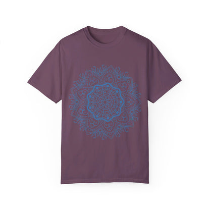 Unisex Mandala T-shirt with Handmade Design, Hand-drawn Mandala Art, and Garment-Dyed Fabric