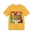 Colorful tabby cat pop art short sleeve tee with vibrant design