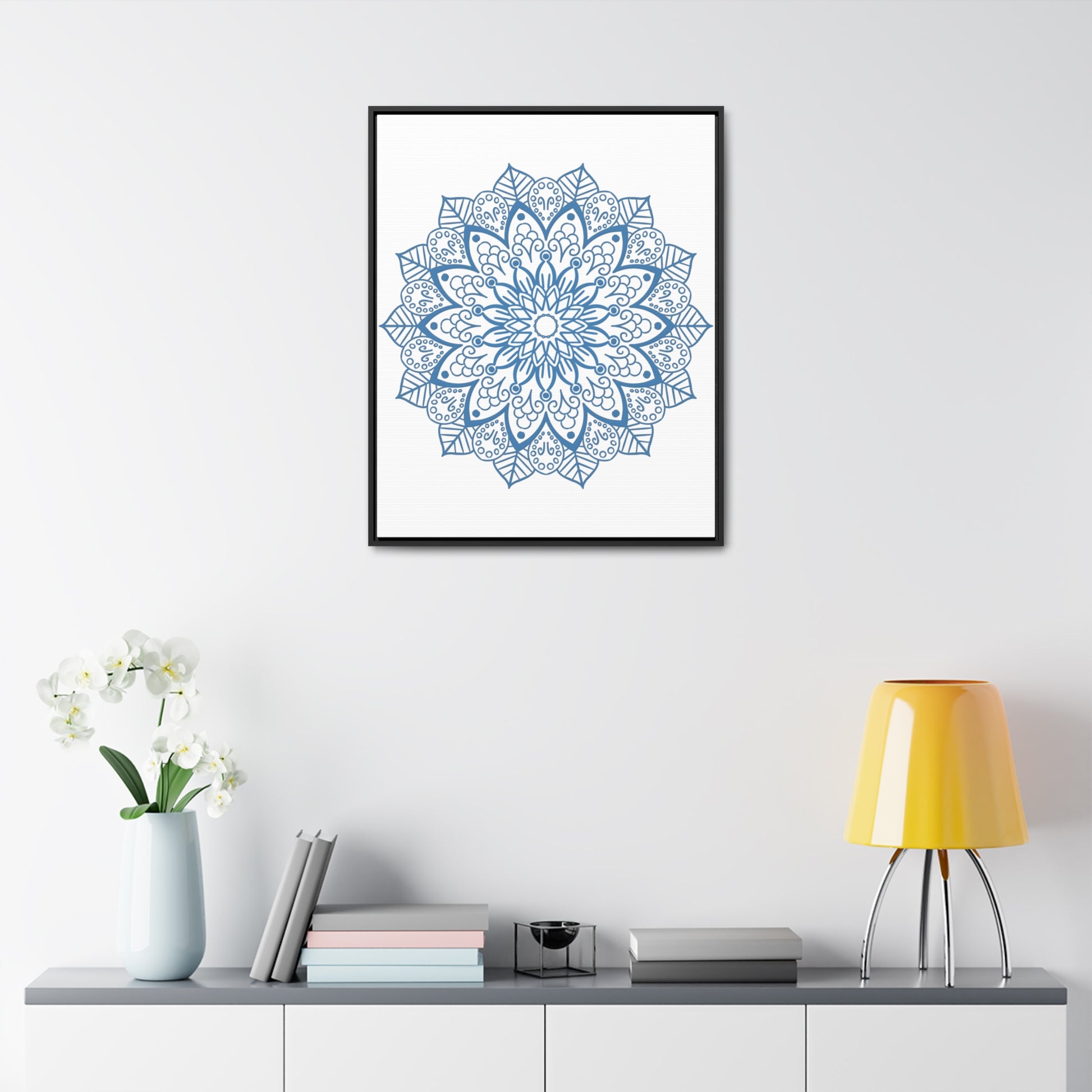 Mandala Handmade Art - Steel Blue Gallery Canvas Wraps Vertical Frame - Beautiful mandala design wall art perfect for home decor