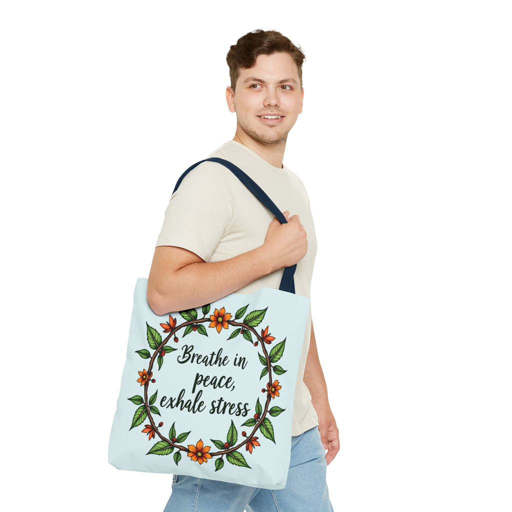 A beautiful handcrafted tote bag with a flower crown design, perfect for adding a touch of serene style to your outfit