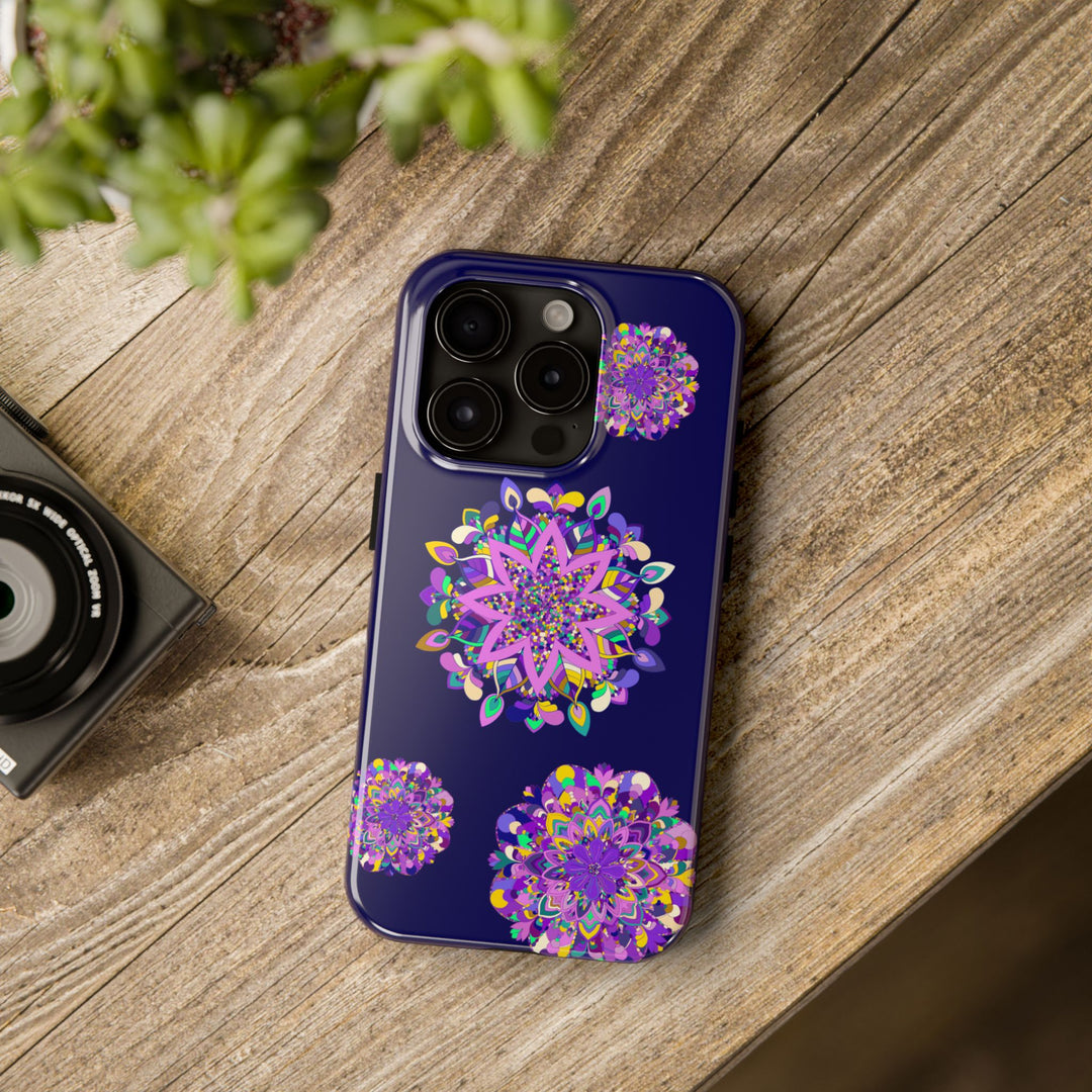 Hand drawn purple mandala art phone case, durable and shock absorbent