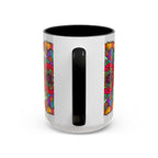 Colorful ceramic mug featuring a detailed and intricate mandala design