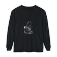 Black and white cat watercolor long sleeve t-shirt on a white background