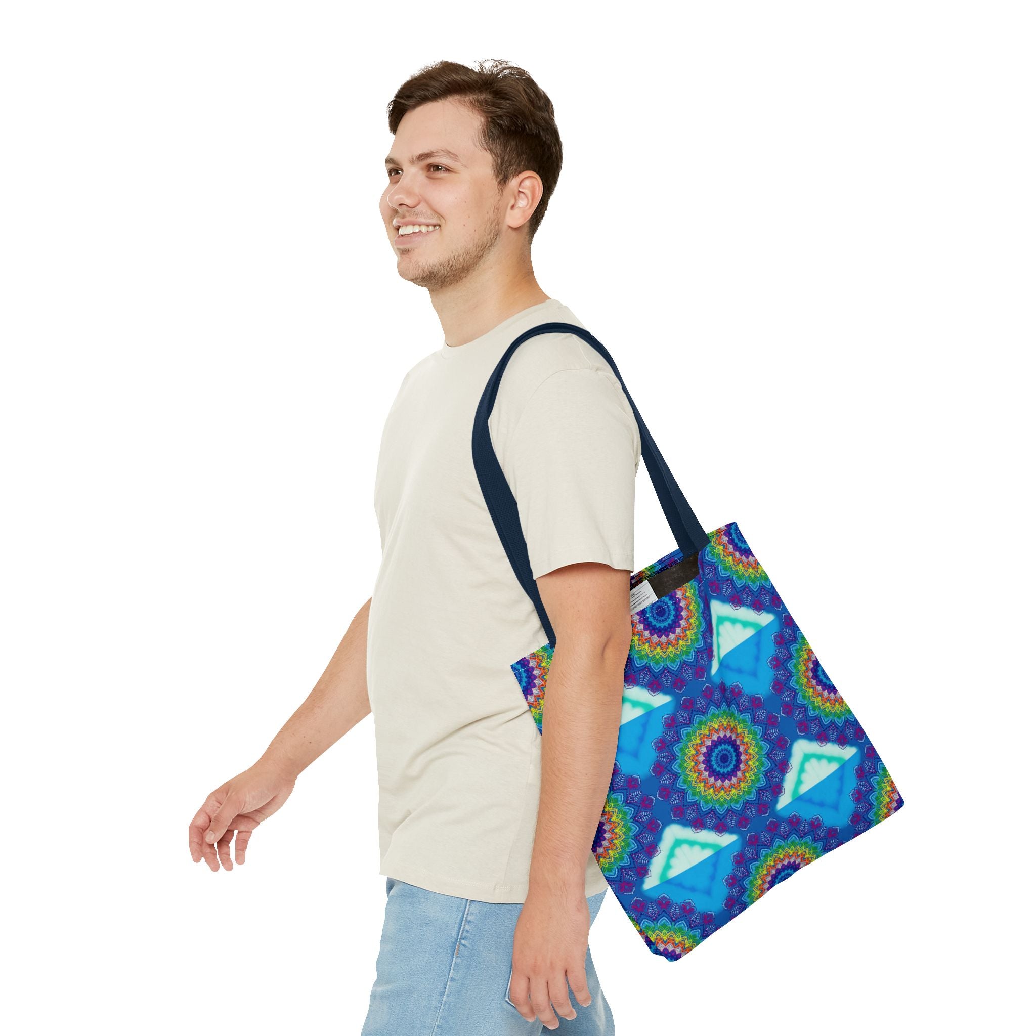 Beautiful and vibrant mandala tote bag with intricate and colorful design