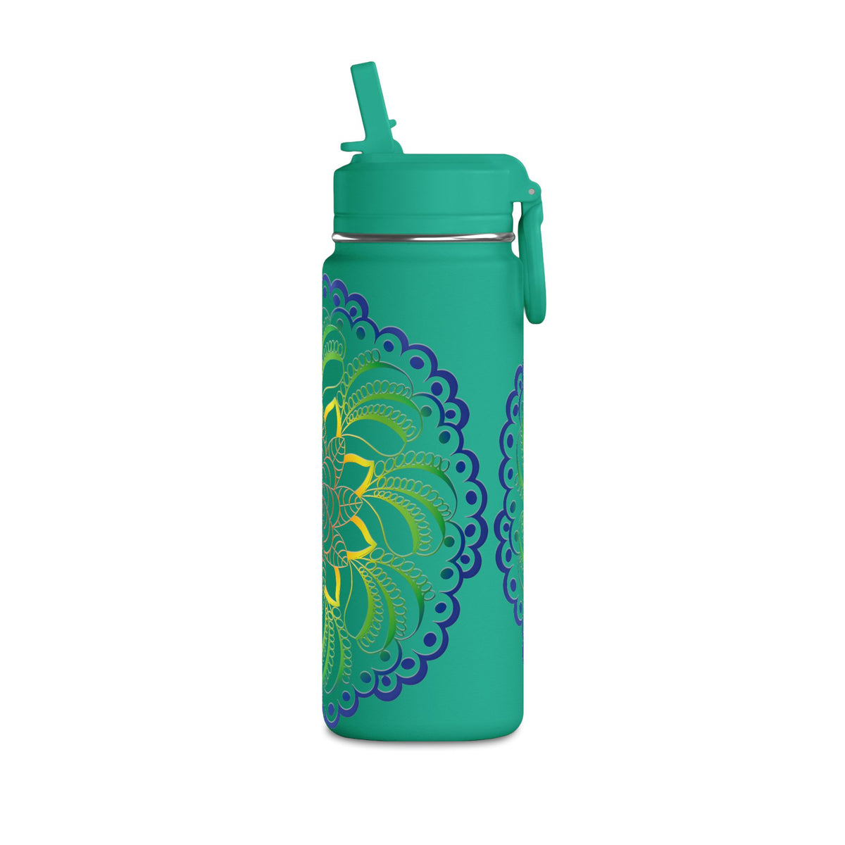 20oz Floral Mandala Water Bottle — Rainbow Lotus Reusable Straw Bottle