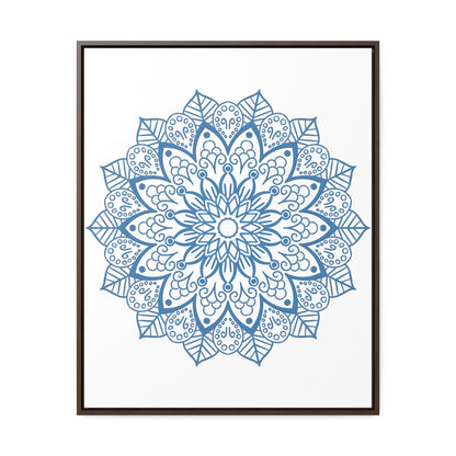 Vertical steel blue mandala handmade art on gallery canvas wraps