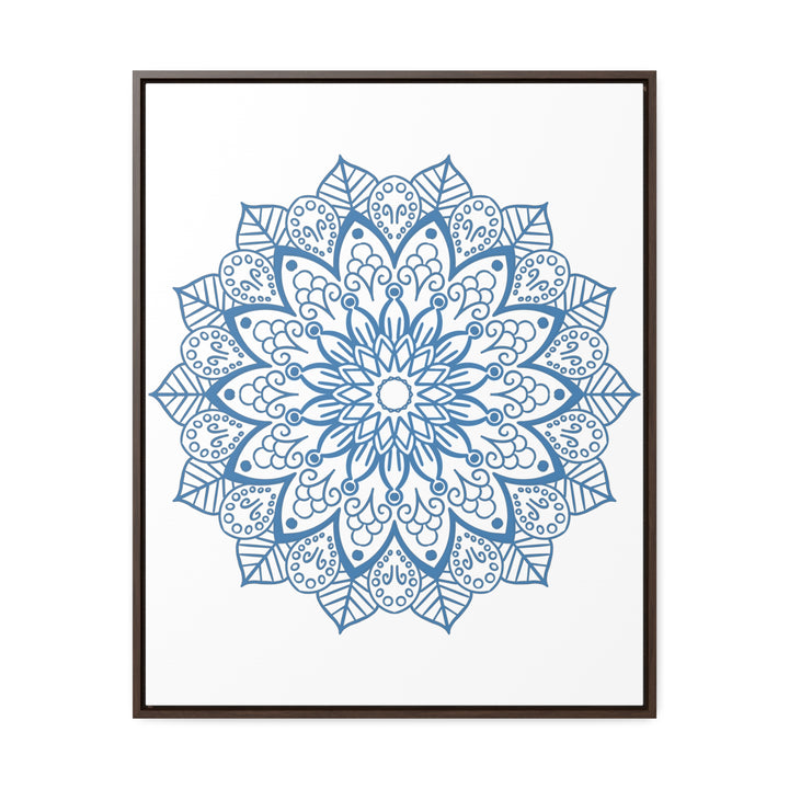 Vertical steel blue mandala handmade art on gallery canvas wraps