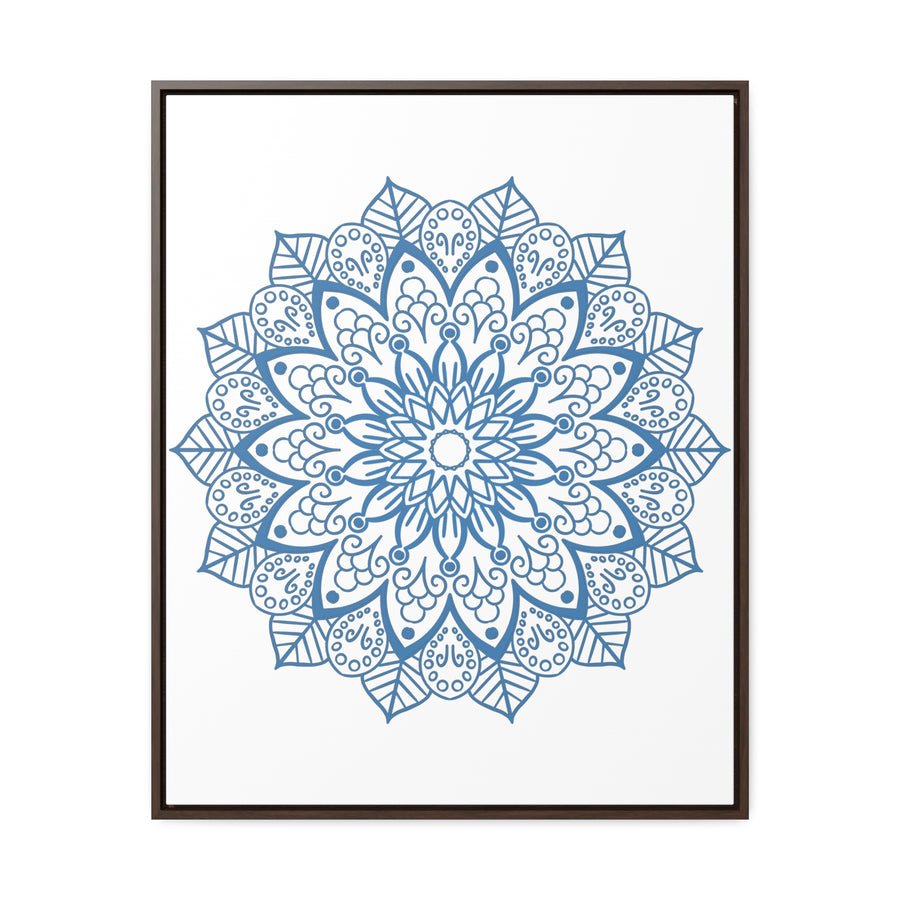 Vertical steel blue mandala handmade art on gallery canvas wraps