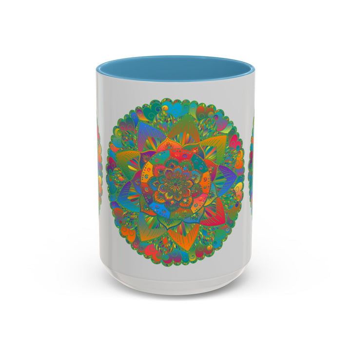 A beautiful ceramic mug featuring a colorful floral mandala design