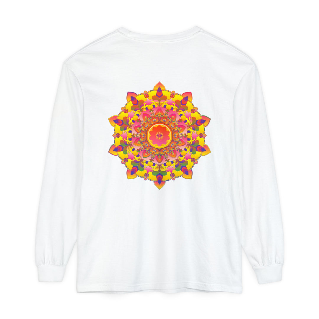 Colorful and intricate mandala design on a unisex long sleeve t-shirt