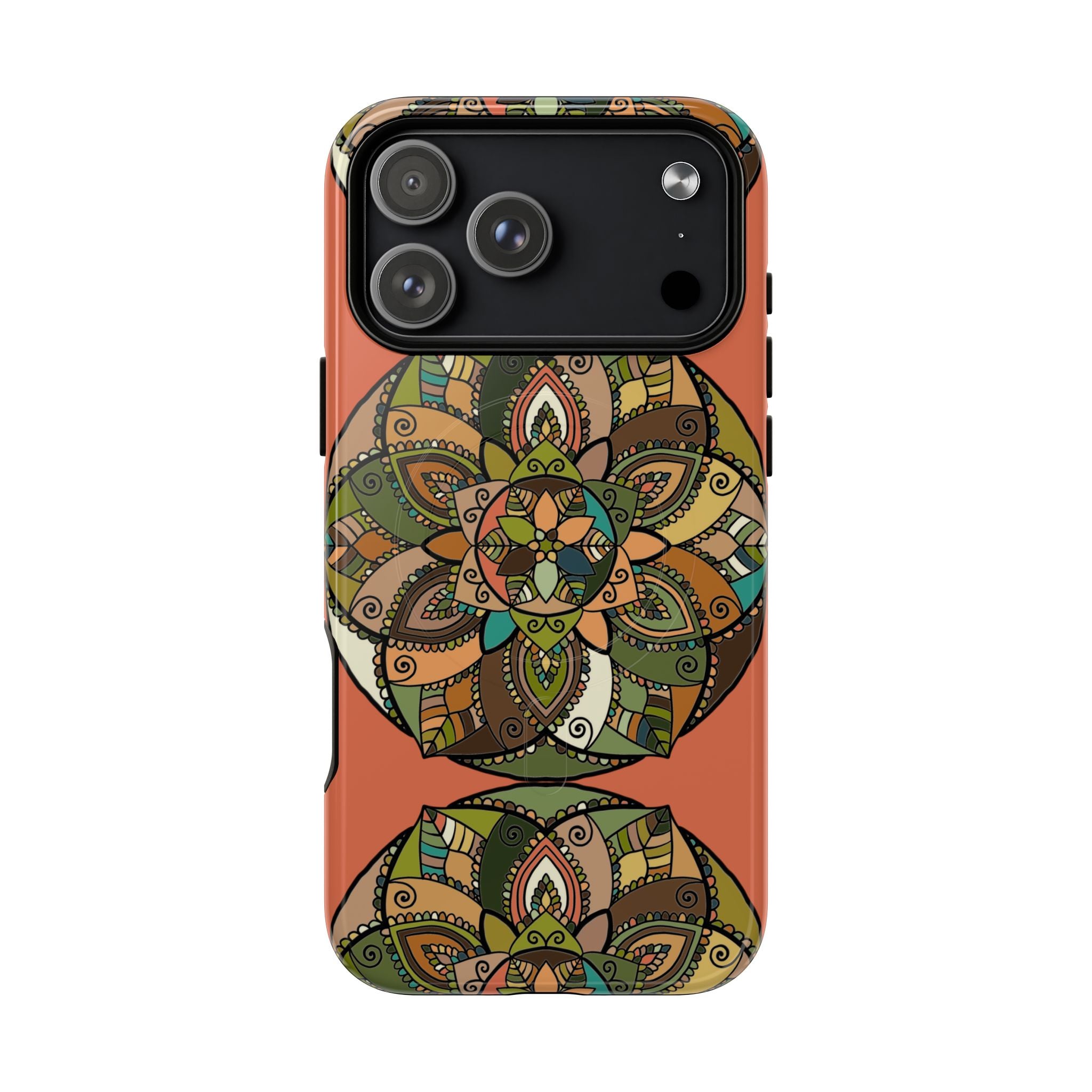 Mandala Floral Tough Magnetic Phone Case — Boho Earth-Tone Protective Cover