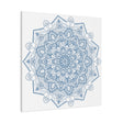Handmade Mandala Art depicting a steel blue design on matte canvas, stretched and 125 thick