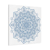 Handmade Mandala Art depicting a steel blue design on matte canvas, stretched and 125 thick