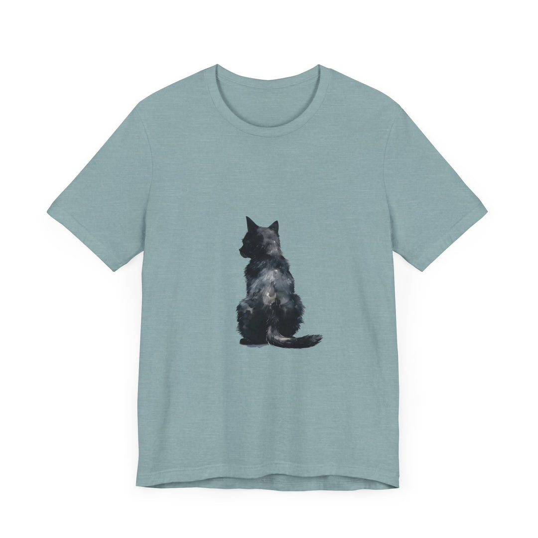 Black Cat Watercolor T-Shirt with Mystical Design - Stylish and unique shirt featuring a beautiful watercolor cat illustration