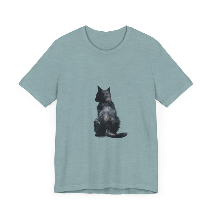 Black Cat Watercolor T-Shirt with Mystical Design - Stylish and unique shirt featuring a beautiful watercolor cat illustration