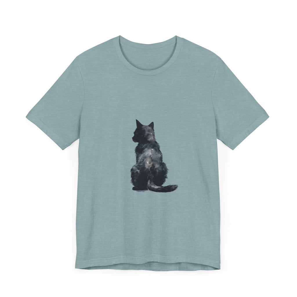 Black Cat Watercolor T-Shirt with Mystical Design - Stylish and unique shirt featuring a beautiful watercolor cat illustration