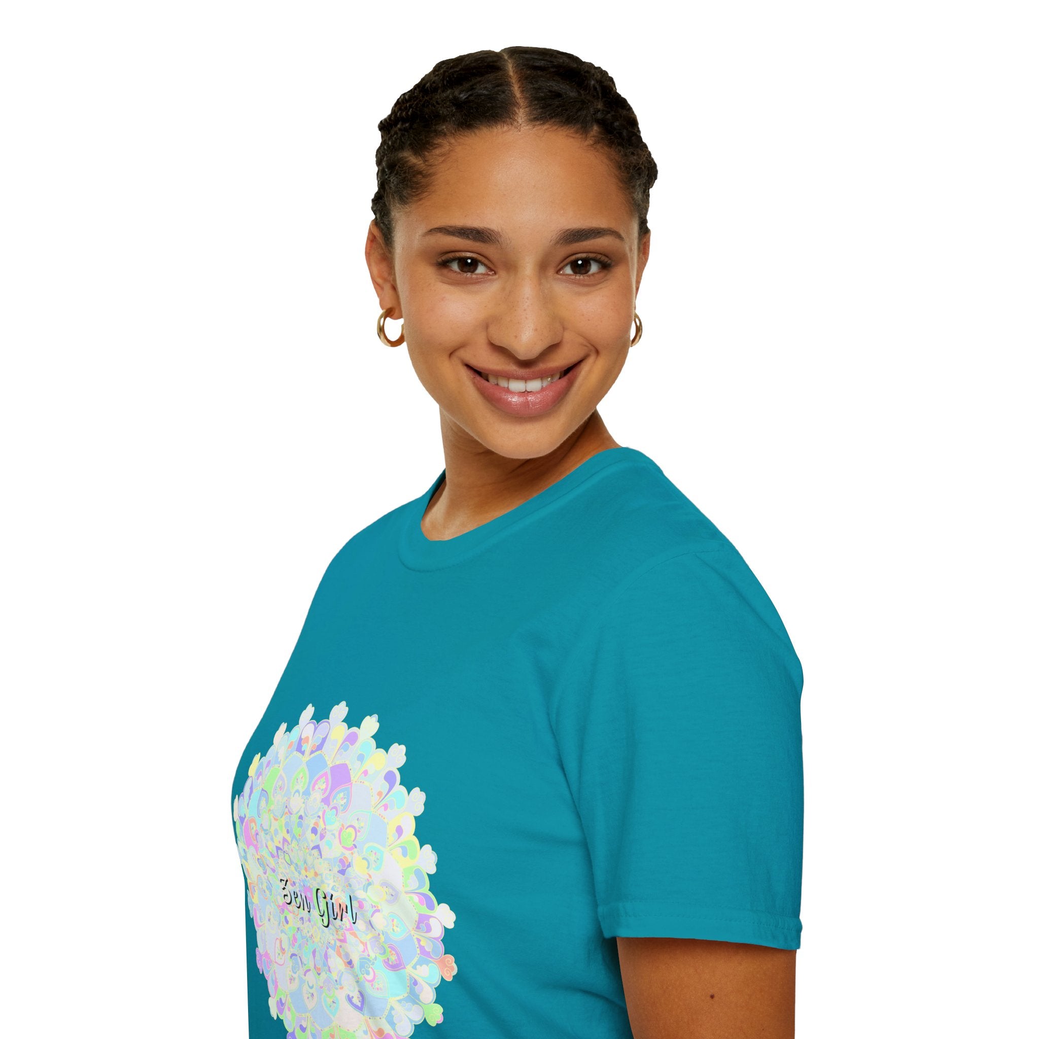 Colorful mandala t-shirt with unique and intricate design, perfect for adding a pop of creativity to any outfit