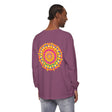 Vibrant and intricate psychedelic mandala design on a colorful long sleeve t-shirt