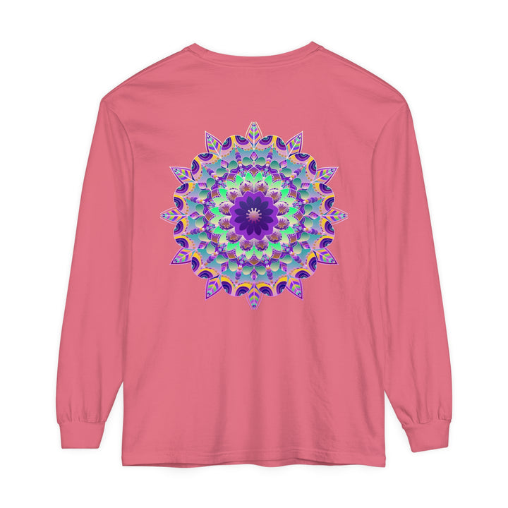 A colorful psychedelic mandala long sleeve t-shirt with intricate patterns