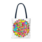 Vibrant and intricate mandala art tote bag with colorful, swirling patterns