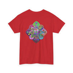 Colorful mandala art printed on a soft and comfortable unisex heavy cotton t-shirt, perfect for yoga and mindfulness practices